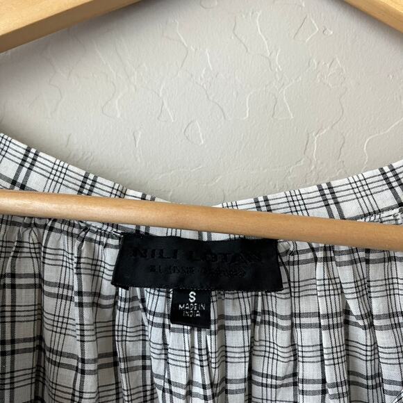 Nili Lotan Brooke White Black Plaid Print V-Neck Long‎ Sleeve Blouse Size Small - Picture 5 of 8